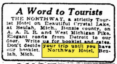 Northway Hotel - 1922 Ad